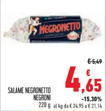 Conad Superstore SALAME NEGRONETTO NEGRONI 220 g offerta
