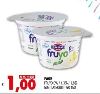 Supermarket Verdeblu FAGE FRUYO 0%/1,3% / 1,8% GUSTI ASSORTITI GR 150 offerta