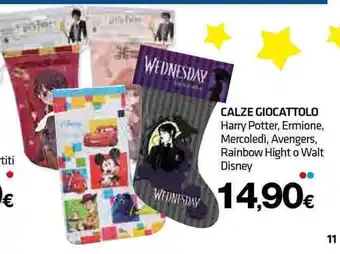 CALZE GIOCATTOLO Harry Potter, Ermione, Mercoledì, Avengers, Rainbow Hight o Walt Disney