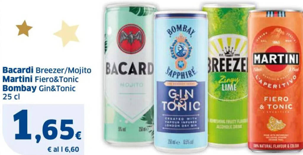 Bacardi Breezer/Mojito Martini Fiero&Tonic Bombay Gin&Tonic 25 cl