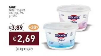 Prezzemolo e Vitale FAGE Total Yogurt 0%, 2%, 5% gr 450 offerta