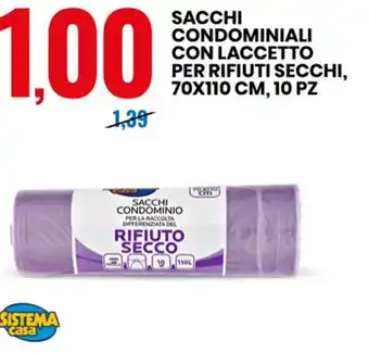 SACCHI CONDOMINIO CONDOMINIALI CON LACCETTO PER RIFIUTI SECCHI, 70X110 CM, 10 PZ