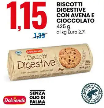 Eurospin BISCOTTI DIGESTIVE CON AVENA E CIOCCOLATO 425 g al kg Euro 2,71 offerta