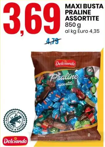 Eurospin MAXI BUSTA PRALINE ASSORTITE 850 g al kg Euro 4,35 offerta