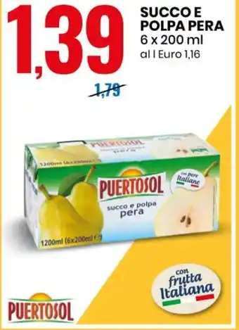 Eurospin SUCCO E POLPA PERA 6 x 200 ml all Euro 1,16 offerta