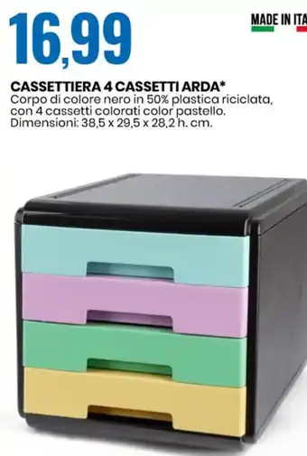 Eurospin CASSETTIERA 4 CASSETTI ARDA* Corpo di colore nero in 50% plastica riciclata, offerta