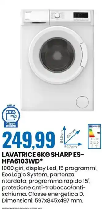 Eurospin LAVATRICE 6KG SHARP ES-HFA6103WD* offerta