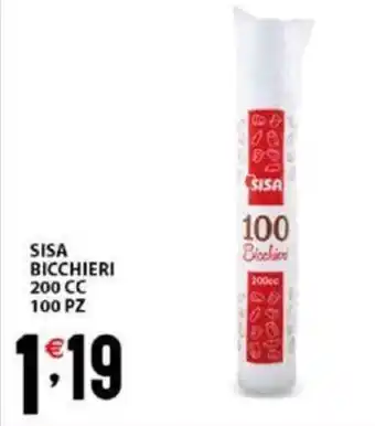 Sisa SISA BICCHIERI 200 CC 100 PZ offerta