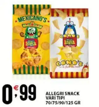 Sisa ALLEGRI SNACK VARI TIPI 70/75/90/125 GR offerta