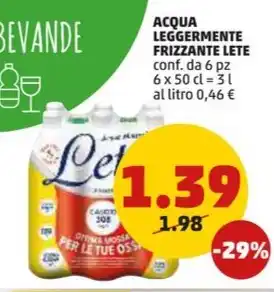 PENNY ACQUA LEGGERMENTE FRIZZANTE LETE conf. da 6 pz 6x50 cl offerta