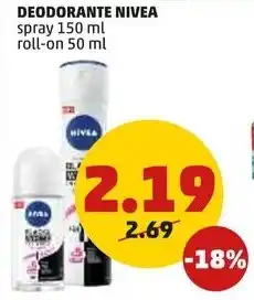 PENNY DEODORANTE NIVEA spray 150 ml roll-on 50 ml offerta