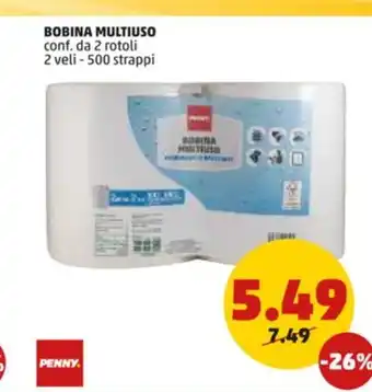 PENNY BOBINA MULTIUSO conf. da 2 rotoli 2 veli - 500 strappi offerta