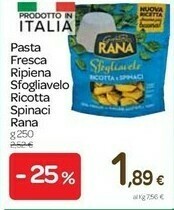 Carrefour Rana Sfogliavelo Ricotta, Spinaci Ed Erbette 250 G(ml) offerta