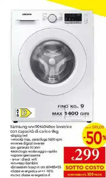 Galassia Samsung WW90T4040EE Lavatrice Libera Installazione Caricamento Frontale 9 Kg 1400 Giri/min Bianco offerta