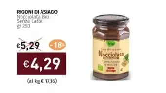 Prezzemolo e Vitale RIGONI DI ASIAGO Nocciolata Bio Senza Latte gr 250 offerta