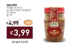 Prezzemolo e Vitale CALLIPO Filetti di Alici in Olio Extra Vergine di Oliva gr 75 offerta