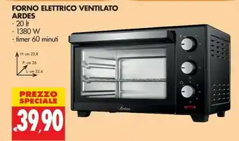 Tigros Ardes Forno Elettrico Ventilato 20 L 1380w offerta