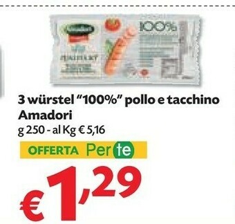 Pam Amadori Wurstel 100% Carne Macinata Pollo E Tacchino 250 G(ml) offerta