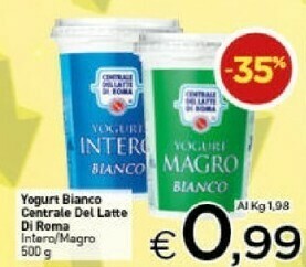 Crai Centrale del latte di roma Yogurt Magro Bianco 500 G(ml) offerta