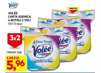 DPiù VOLÉE CARTA IGIENICA 4 ROTOLI 2 VELI 500 Strappi offerta