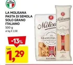 DPiù LA MOLISANA PASTA DI SEMOLA SOLO GRANO ITALIANO 500 g offerta