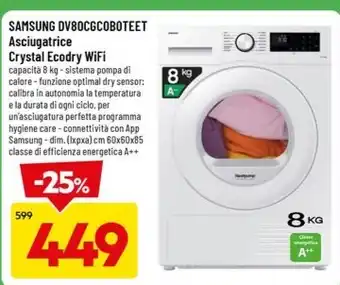 DPiù SAMSUNG DV80CGCOBOTEET Asciugatrice Crystal Ecodry WiFi offerta