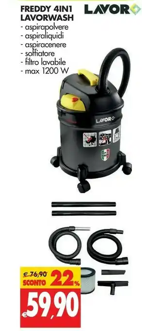 Tigros Lavorwash Freddy 4 In 1 Aspirapolvere, Aspiraliquidi, Aspiracenere, Soffiatore, Filtro Lavabile 1200 W offerta
