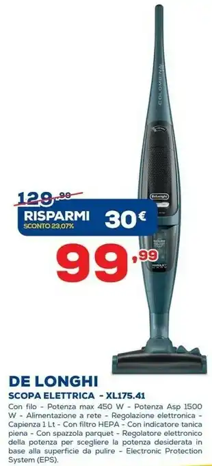 Euronics DeLonghi XL175.41 Scopa Elettrica Senza Sacchetto Blu, Grigio 1,3 L 450 W offerta