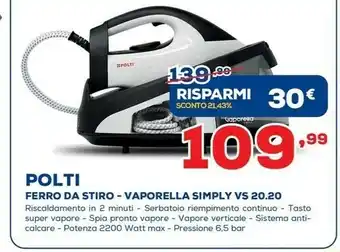 Euronics Polti Ferro Da Stiro - Vaporella Simply Vs 20.20 offerta