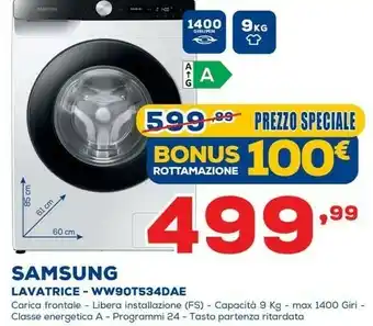Euronics Samsung WW90T534DAX Lavatrice Libera Installazione Caricamento Frontale 9 Kg 1400 Giri/min Nero, Acciaio Inossidabile offerta