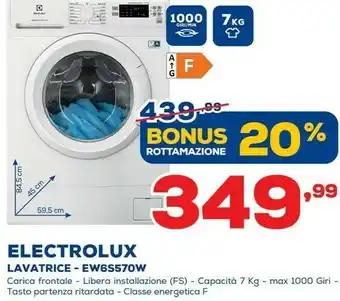 Euronics Electrolux EW6S570W Lavatrice Libera Installazione Caricamento Frontale 7 Kg 1000 Giri/min A+++ Bianco offerta