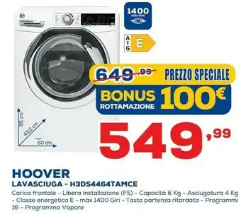 Euronics Hoover H-WASH 300 PLUS H3DS4464TAMCE-S Lavasciuga Libera Installazione Caricamento Frontale Bianco E offerta