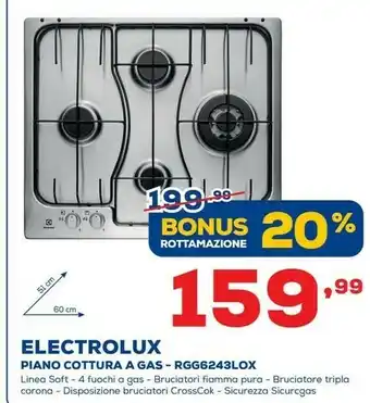 Euronics Electrolux Piano Cottura A Gas Rgg6243lox offerta