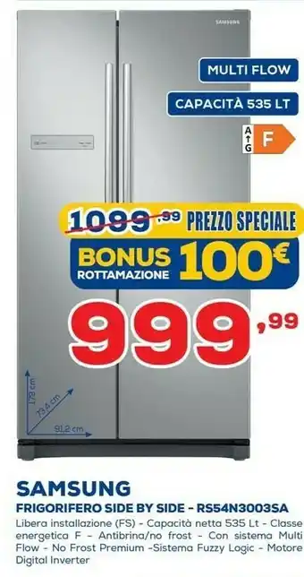 Euronics Samsung Samsung RS54N3003SA frigorifero side-by-side Libera installazione 535 L F Argento offerta