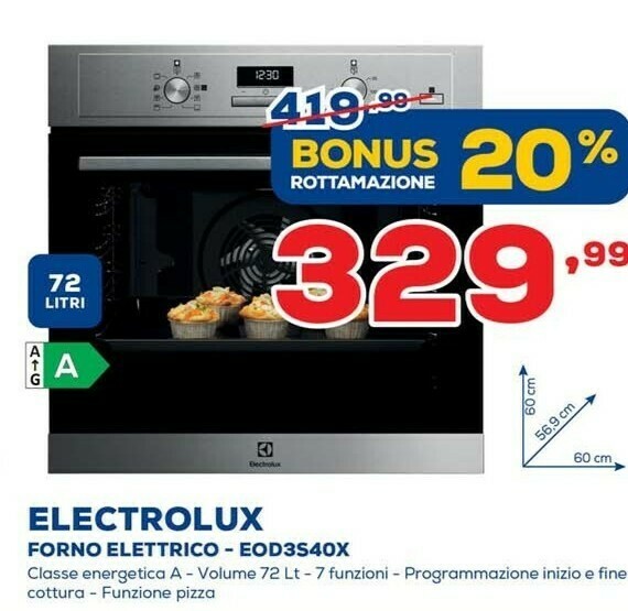 Electrolux EOD3S40X Forno Elettrico 72 L Acciaio Inossidabile A offerta di  Euronics