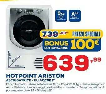 Euronics Hotpoint EU AQC92 IT Libera Installazione Caricamento Frontale Bianco 9 Kg A++ offerta