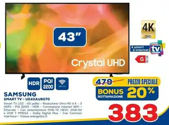 Euronics Samsung Samsung Series 8 TV Crystal UHD 4K 43” UE43AU8070 Smart TV Wi-Fi Black 2021 offerta