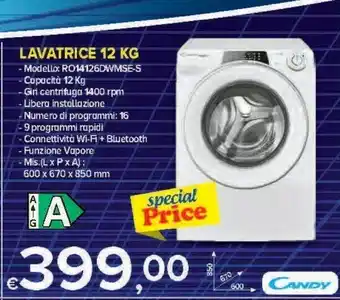MD Discount Candy RapidÓ RO14126DWMSE-S Lavatrice Libera Installazione Caricamento Frontale 12 Kg 1400 Giri/min A Bianco offerta