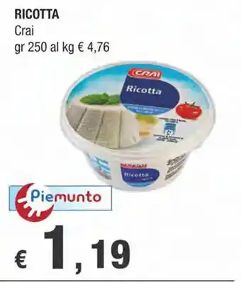 Crai RICOTTA Crai gr 250 offerta