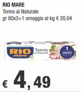 Crai RIO MARE Tonno al Naturale gr 80x3+1 omaggio offerta
