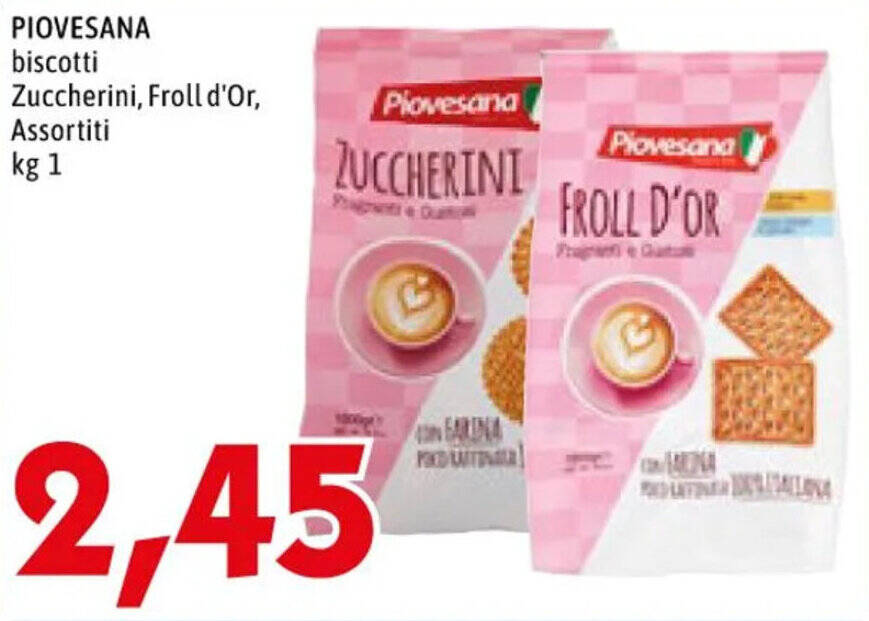 PIOVESANA biscotti Zuccherini, Froll d'Or, Assortiti kg 1 offerta di MEGA