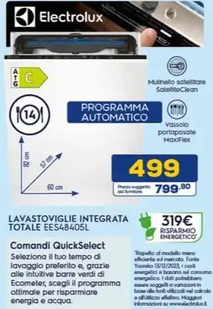 Euronics Electrolux LAVASTOVIGLIE INTEGRATA TOTALE EES48405L offerta