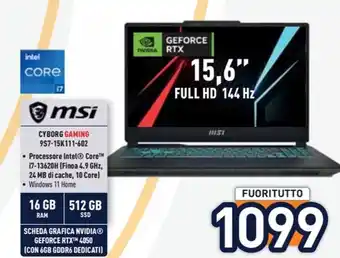 Unieuro msi CYBORG GAMING 9S7-15K111-602 offerta