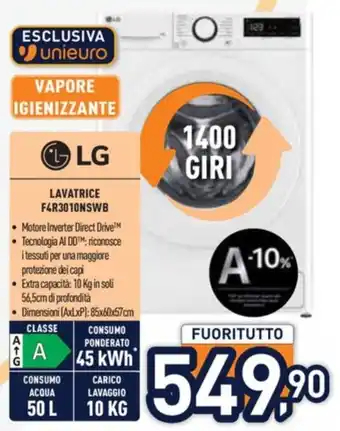 Unieuro LG LAVATRICE F4R3010NSWB offerta