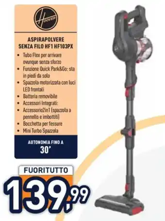 Unieuro ASPIRAPOLVERE SENZA FILO HF1 HF103PX offerta