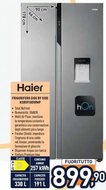 Unieuro Haier FRIGORIFERO SIDE BY SIDE HSR5918DWMP offerta