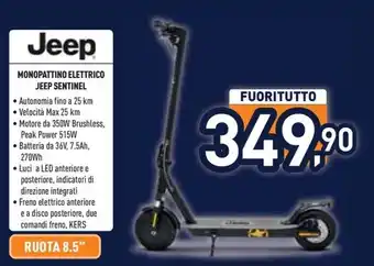 Unieuro Jeep MONOPATTINO ELETTRICO JEEP SENTINEL offerta