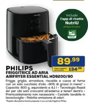 Euronics PHILIPS FRIGGITRICE AD ARIA AIRFRYER ESSENTIAL HD9200/90 offerta