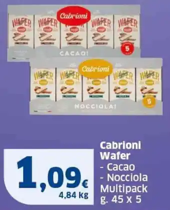 Sigma Cabrioni Wafer Cacao, Nocciola Multipack g. 45 x 5 offerta