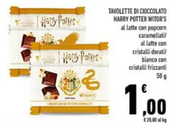Conad TAVOLETTE DI CIOCCOLATO HARRY POTTER WITOR'S al latte con popcorn caramellati 50 g offerta